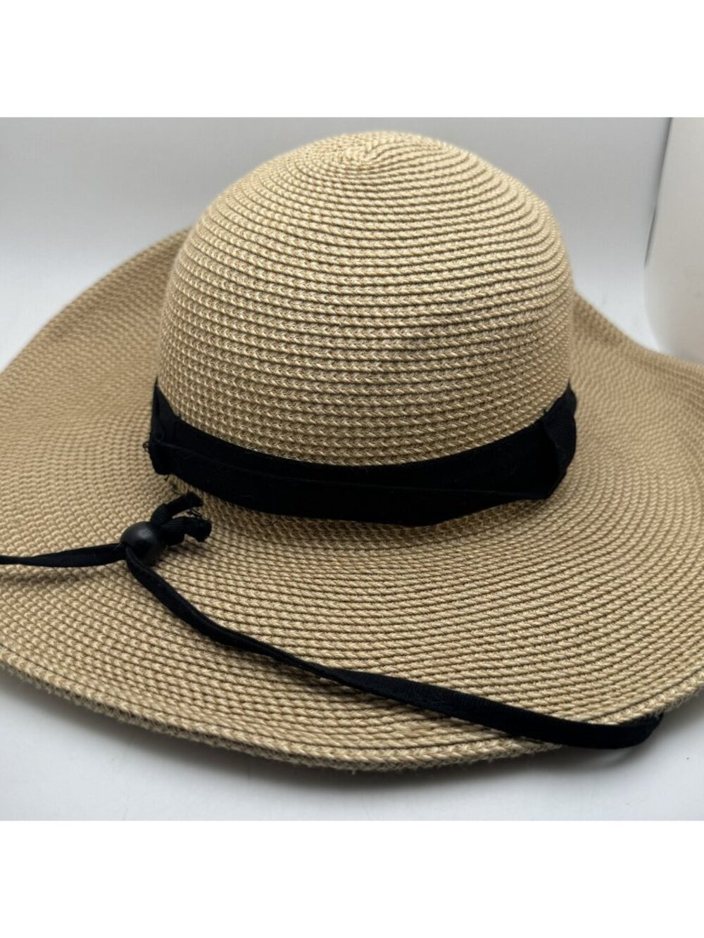 Solar Escape Women's Wide Brim Sun Hat Tan Black Adjustable Drawstring Packable